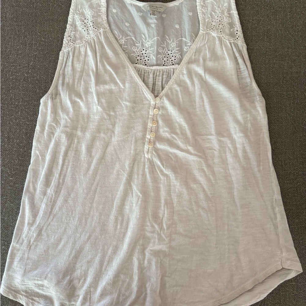 Lucky Brand White Eyelet V-Neck Tank